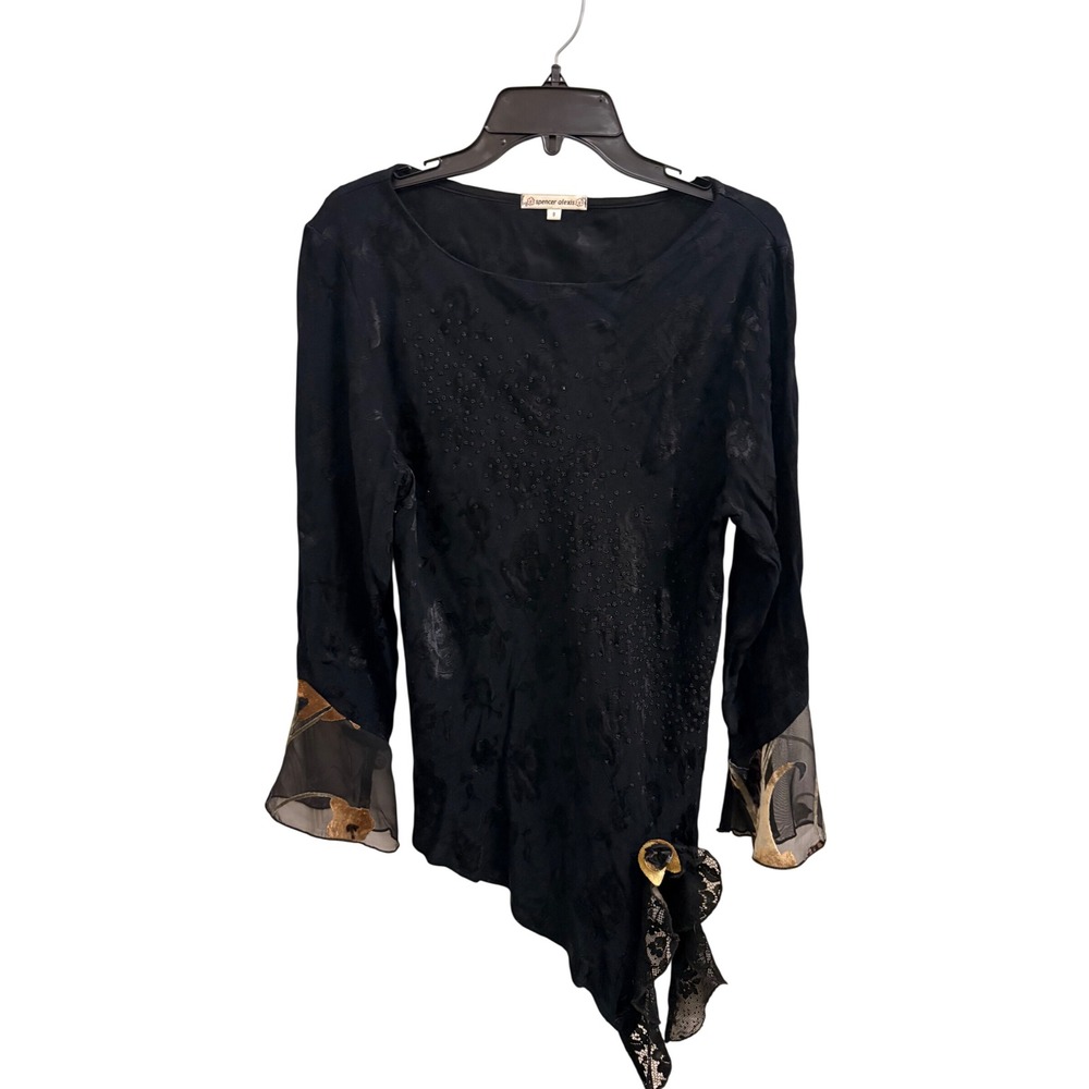 Blouse Beaded Fairycore Spencer Alexis Women 8 Black Asymmetrical Bell Sleeve